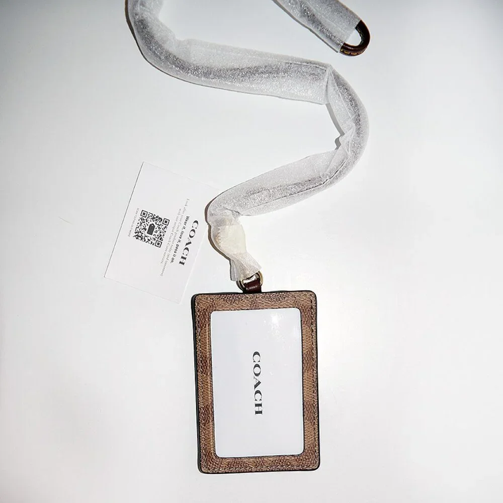 COACH ID Lanyard In Signature Canvas Tan Saddle